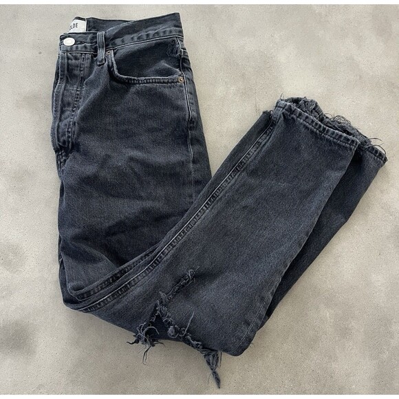 AGOLDE Riley High Rise Straight Crop Jeans Ripped Button Fly 25” Inseam Size 26 - Picture 5 of 9